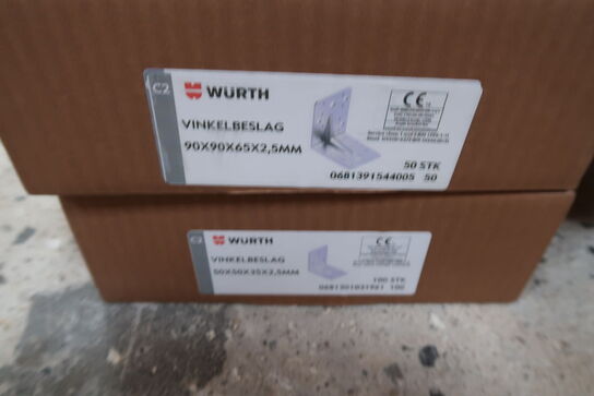 100 stk. Würth Vinkelbeslag 90x90x65x2,5mm