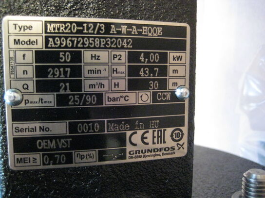 Grundfos pumpe. MTR20-12/3 A-W-A-HQQE