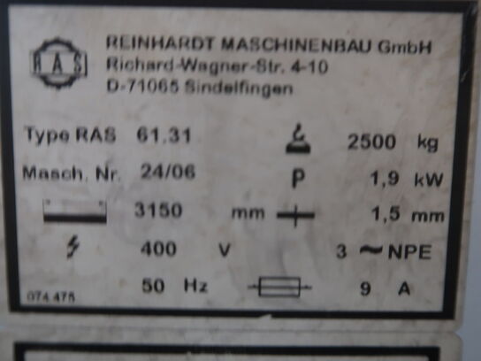 CNC bukkemaskine Ras 61.31 turbobend 3000/1.5 mm (startbud 40.000,-)