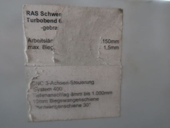 CNC bukkemaskine Ras 61.31 turbobend 3000/1.5 mm (startbud 40.000,-)