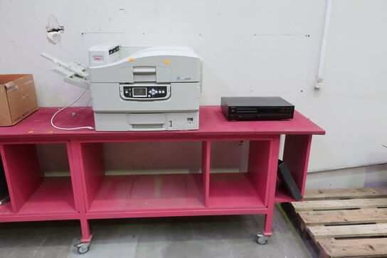 Opbevaringsbord med printer OKI C910 m.m.