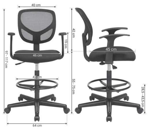 Ergonomisk kontorstol med armlæn, belastning 120 kg, sort