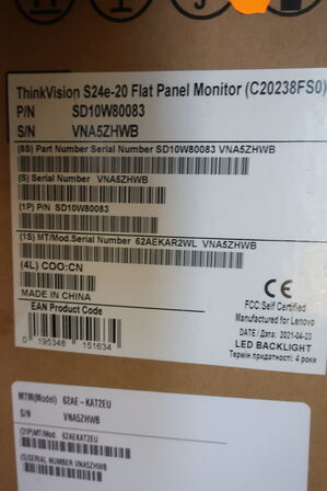 Computerskærm LENOVO ThinkVision S24e-20