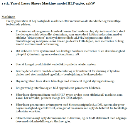 Laserskæreanlæg Yawei HFL 2560 , 12 Kw , Fiber,  2500 x 6000 mm