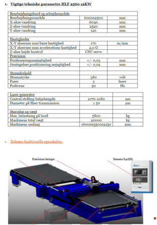 Laserskæreanlæg Yawei HFL 2560 , 12 Kw , Fiber,  2500 x 6000 mm