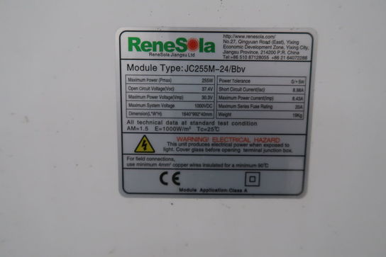 32 stk. Brugte solcellepaneler 255W, Renesola JC255M-24/Bbv