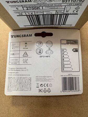 10 stk Tungsram LED T25 E14 pærer