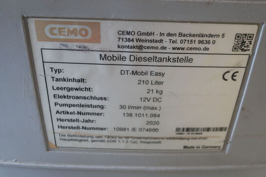 Mobil dieseltank m. pumpe 210L CEMO DT-Mobil Easy