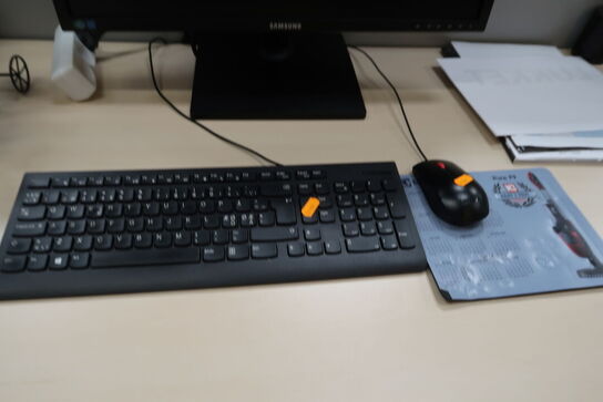 Computerskærm SAMSUNG S24E650, tastatur, mus, computer LENOVO