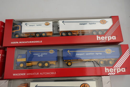 8 stk. modellastbiler HERPA 859050, 859089, 140652, ALBEDO 300126, 301005 m.fl.