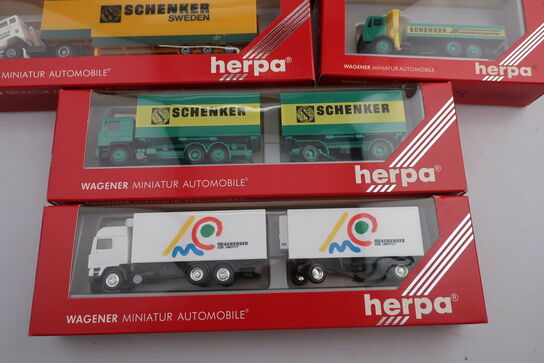 8 stk. modellastbiler HERPA 140638, 828009, 806064, 807021 m.fl.