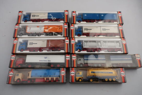 10 stk. modellastbiler HERPA 816220, 822500, 827220, 818222 m.fl.