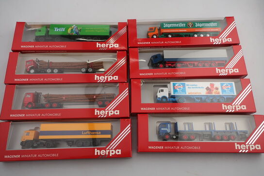 8 stk. modellastbiler HERPA 839002, 811388, 859102 m.fl.