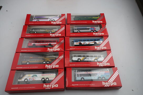 10 stk. modelbusser HERPA 833465, 830005, 831487, 846004 m.fl.