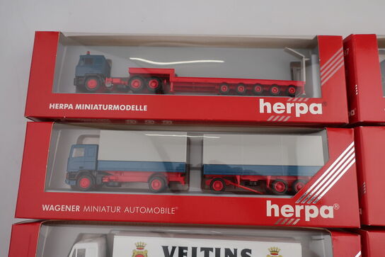 8 stk. modellastbiler HERPA 141567, 140522, 824011, 140676 m.fl.