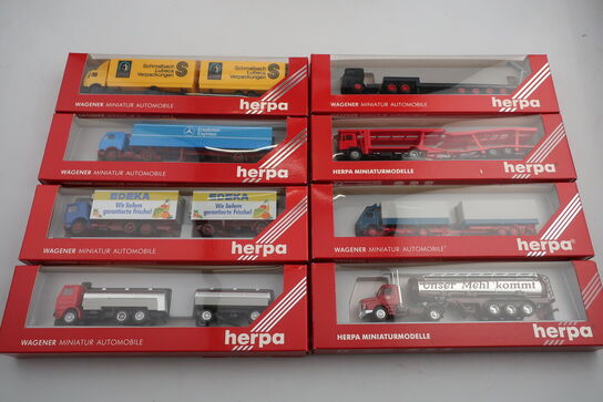 8 stk. modellastbiler HERPA 141024, 827007, 829002, 811198 m.fl.