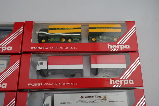 8 stk. modellastbiler HERPA 859041, 812000, 822001, 818099 m.fl.