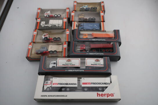 11 stk. modellastbiler HERPA 847004, 836270, 845001, 838000 m.fl.