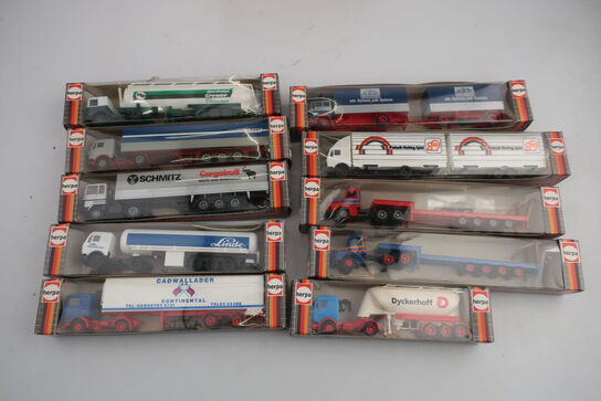 10 stk. modellastbiler HERPA 837220, 811110, 839000, 818500 m.fl.