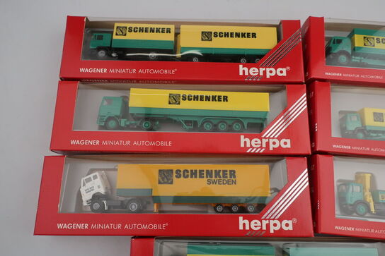 8 stk. modellastbiler HERPA 140638, 828009, 806064, 807021 m.fl.