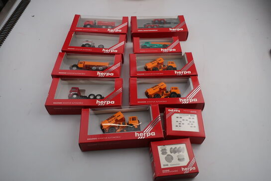 9 stk. modellastbiler HERPA 5048, 5049, 820029, 820017 m.fl.