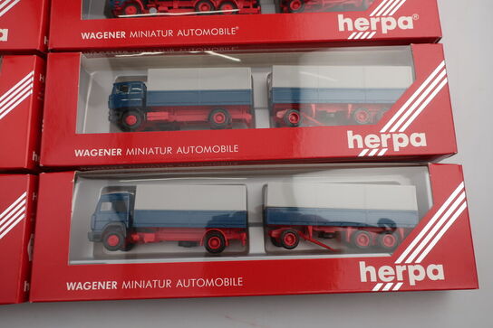 8 stk. modellastbiler HERPA 847011, 827001, 839041, 826121 m.fl.