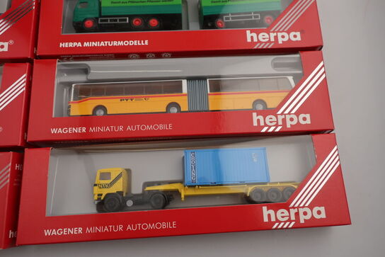 8 stk. modellastbiler HERPA 141567, 140522, 824011, 140676 m.fl.