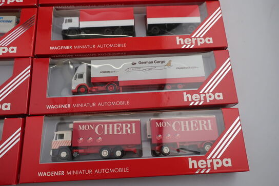 8 stk. modellastbiler HERPA 859041, 812000, 822001, 818099 m.fl.