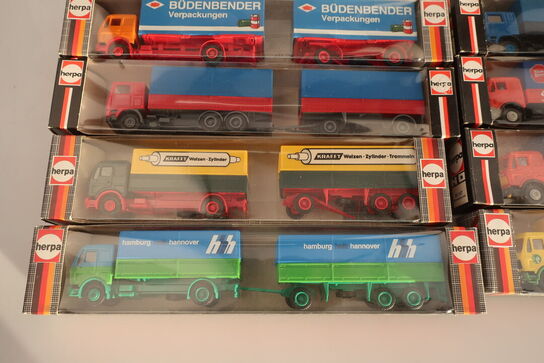 8 stk. modellastbiler HERPA 811306, 811330, 801322, 811092 m.fl.