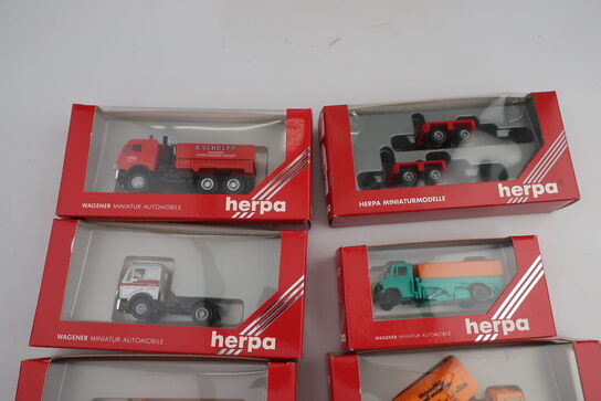 9 stk. modellastbiler HERPA 5048, 5049, 820029, 820017 m.fl.