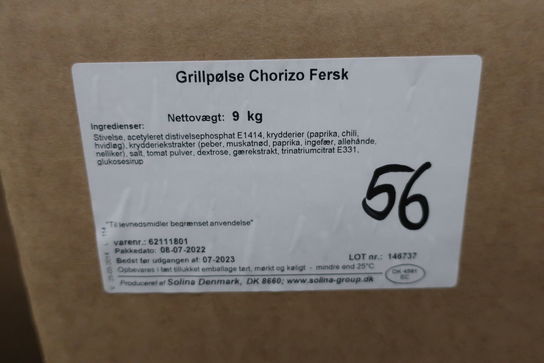 380 kg. Krydderiblanding Grillpølse Chorizo Fersk (bedst før 07-23)