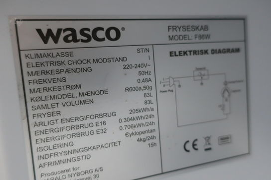 Fryseskab WASCO F86W uden indhold