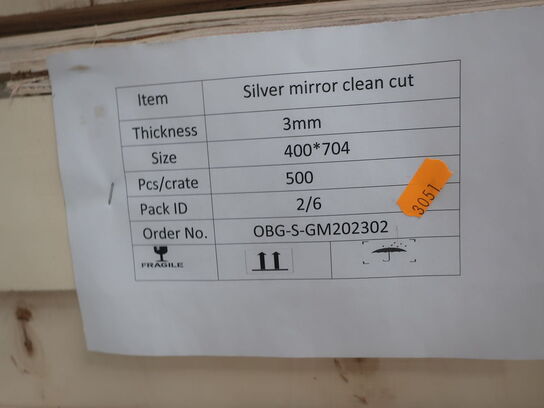 Lot 3 mm mirror glass (uncut) 400x704mm 3.5 ks. Ã¡ 500 pcs.