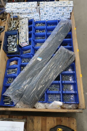 Pallet with bolts, board bolts and strips