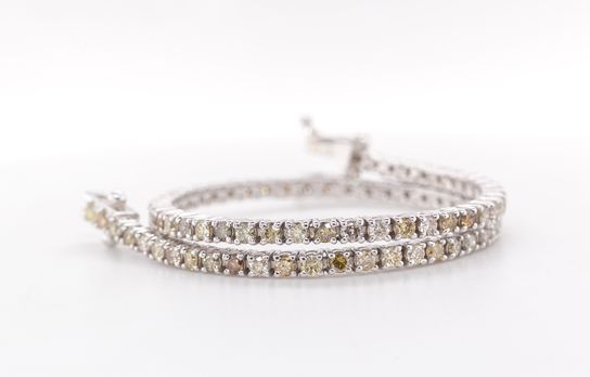 Diamantarmbånd i 14 karat hvidguld med 2,33 total karatvægt af lys til blandede gule og Brune nuancer diamanter - 3788 - Vejl. pris: kr. 42.495,-