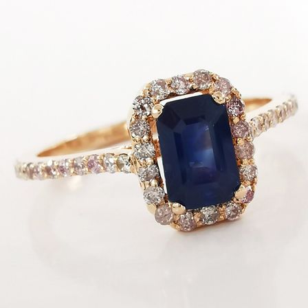 Diamantring i 14 kt. Pink guld med 0.80 kt. Blå Safir og 0.35 kt. Naturlige Fancy Pink Diamant - 2681 - Vejl. pris: kr. 28.495,-