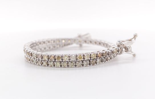 Diamantarmbånd i 14 karat hvidguld med 2,33 total karatvægt af lys til blandede gule og Brune nuancer diamanter - 3788 - Vejl. pris: kr. 42.495,-