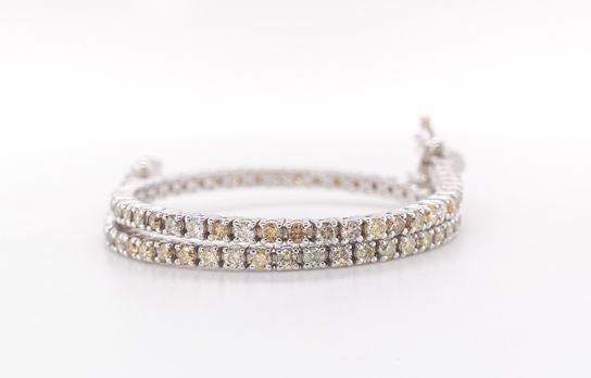 Diamantarmbånd i 14 karat hvidguld med 2,33 total karatvægt af lys til blandede gule og Brune nuancer diamanter - 3788 - Vejl. pris: kr. 42.495,-