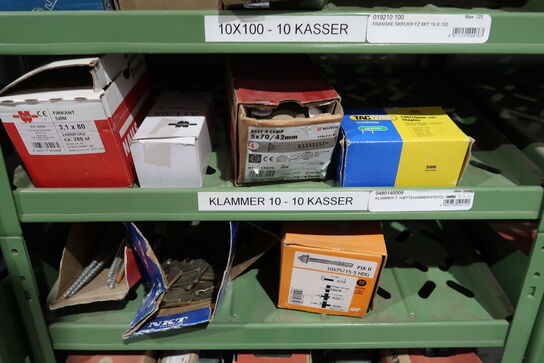 7 fags værkstedsreol med KÆMPE søm, skruer, klinger m.m.