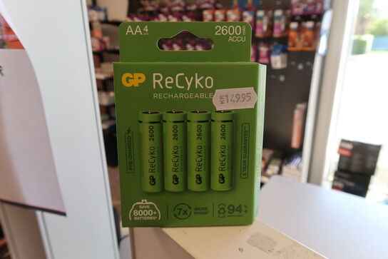 4 pk. GP ReCyko Genopladelige AA batterier 2600 mAh - 4 stk.