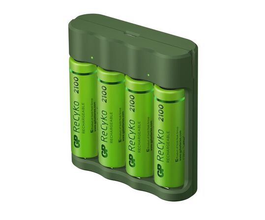 4 pk. GP ReCyko Oplader B421 (USB), inkl. 4 stk. AA 2100mAh batterier