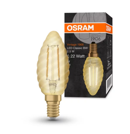 15 stk. Osram Vintage 1906 LED E14 Snoet Kerte filament guld