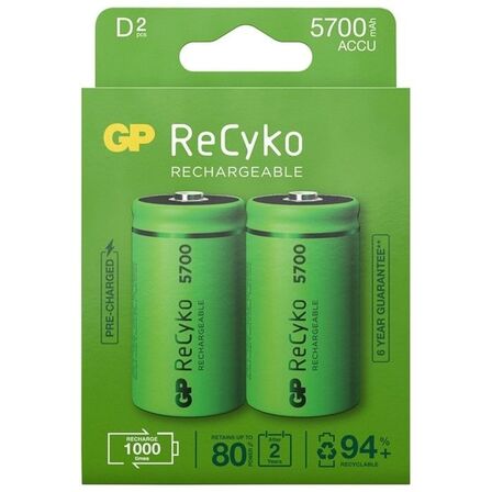 6 pk. GP Genopladelig D 5700mAh NiMH 2-pak