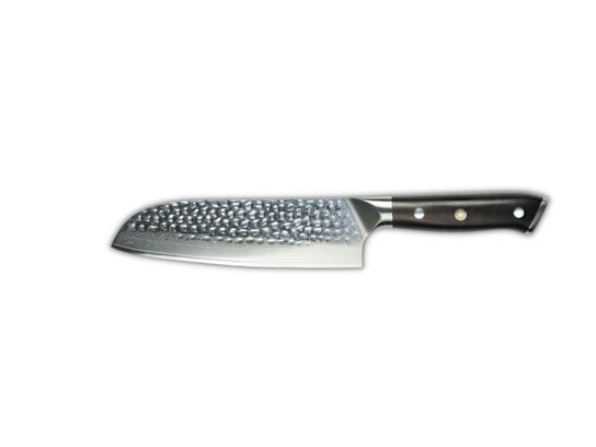 Santokukniv, 18 cm knivblad, udført i 67 lags Damaskus stål. 