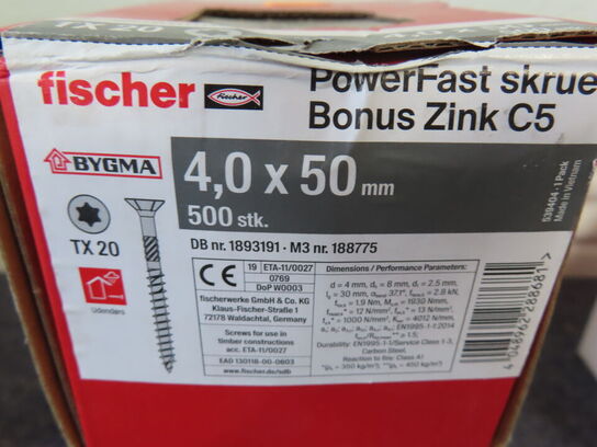 3 Pakker skruer Fischer TX20 4,0x50mm