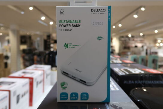 2 stk. Deltaco PB-S1000 Powerbank - Hvid - 10000 mAh