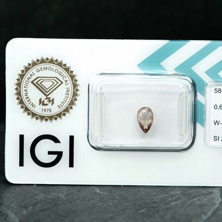 Diamant - 0.63 ct. - Pære - W-X, Lysebrunlig Gul - Si2