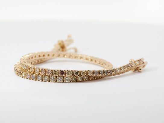 Tennisarmbånd Fancy naturlige Mix Gul - Brun diamanter 2.19 ct. 14 karat guld.