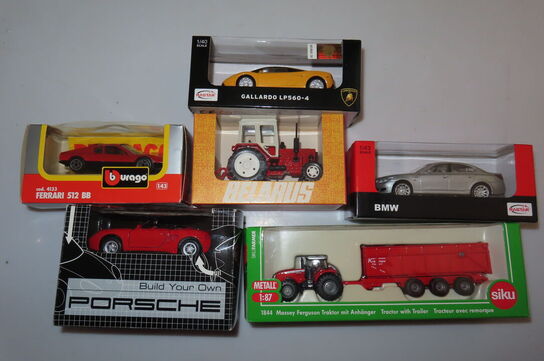 19 stk. Modelbiler PORSCHE, FERRARI, VOLVO mfl.