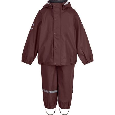 2 sæt Mikk-Line PU Regntøj - Decadent Chocolate / Bordeaux Rød - Str. 128